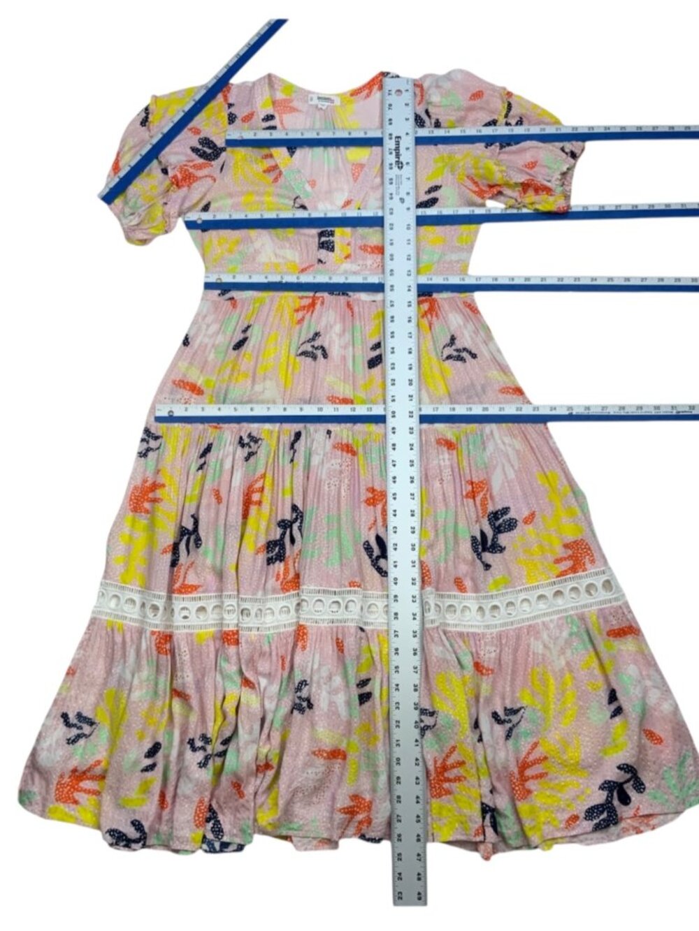Lem Lem Reef Flutter Sleeve Maxi Dress M Pink Tiered Side Slits Summer - Picture 10 of 16